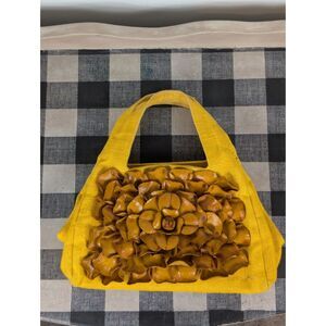 Paolo Masi Mustard Yellow Leather Floral Handbag